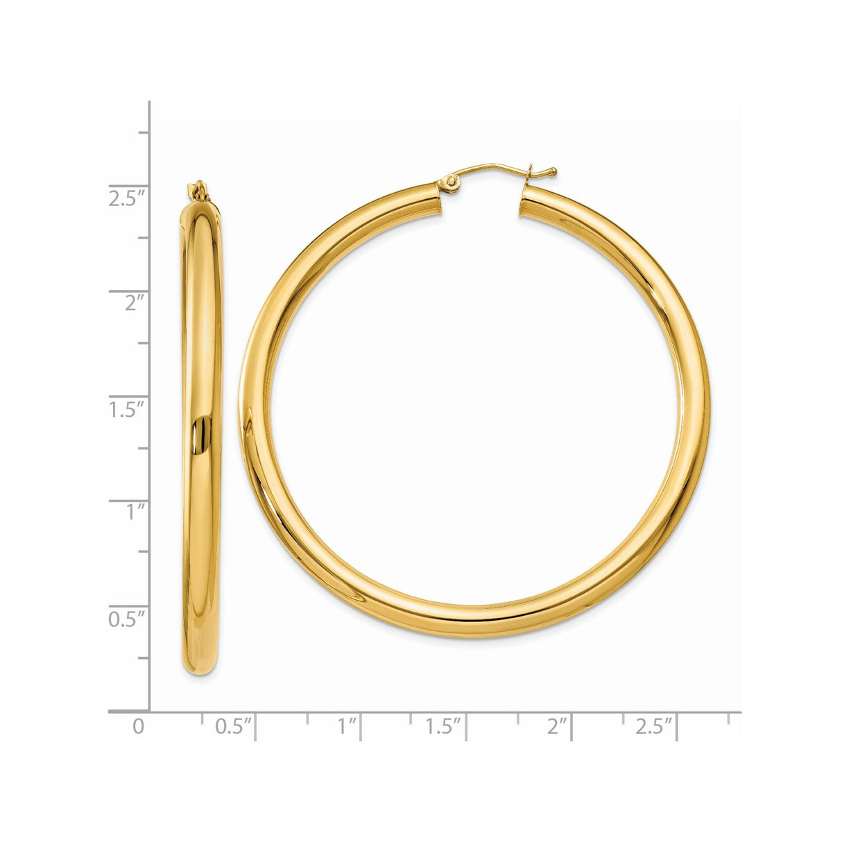 14k Yellow Gold Hoop Earrings, Polished Round Design with Secure Latch Back
