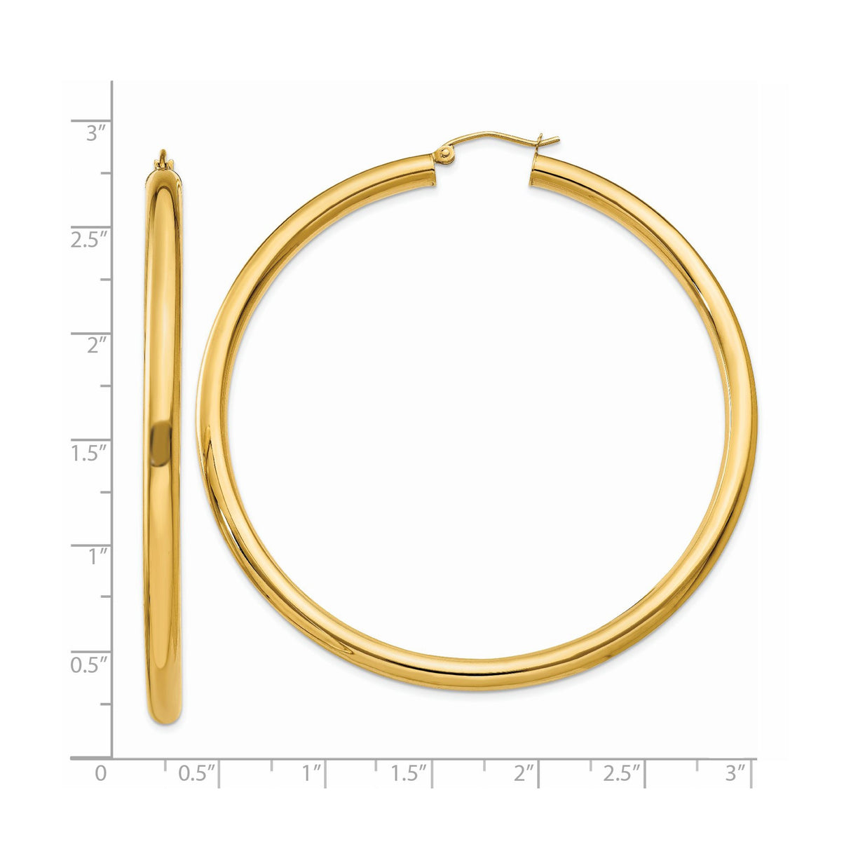 14k Yellow Gold Hoop Earrings, Lightweight Smooth Polished Round Classic Design for Women