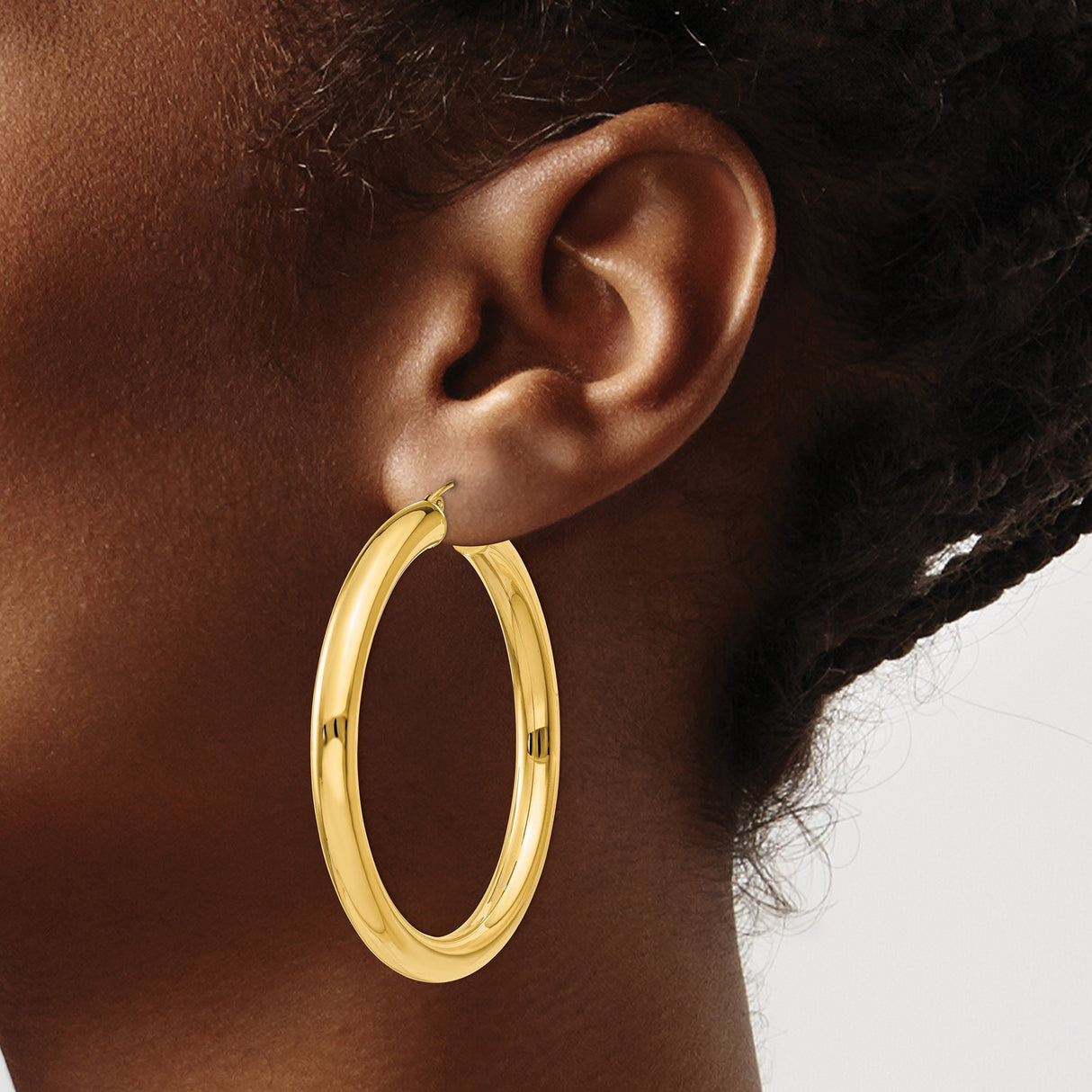 14k Yellow Gold Hoop Earrings, Classic Round Tube Design, Polished Minimalist Style