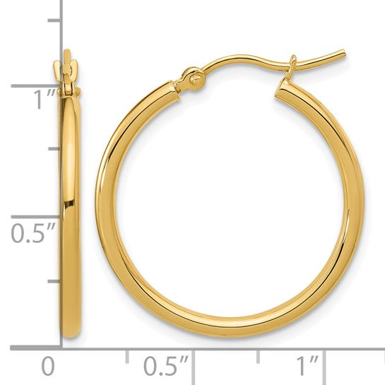 10k Yellow Gold Hoop Earrings, Lightweight Polished Round Hoops with Hinged Clasp, 25 mm