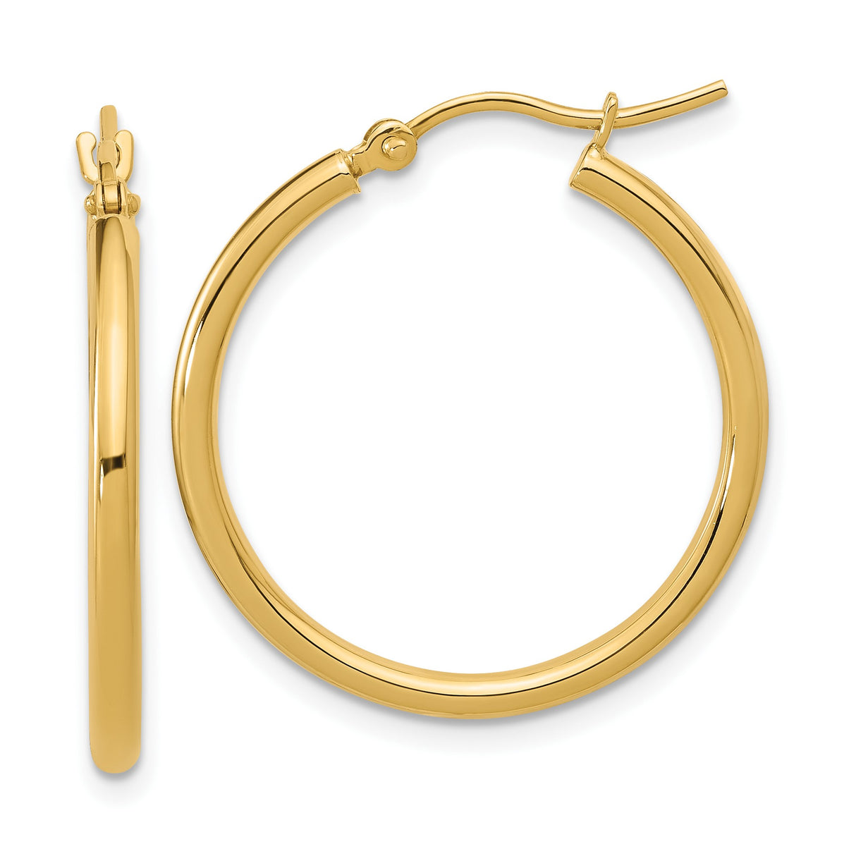 10k Yellow Gold Hoop Earrings, Lightweight Polished Round Hoops with Hinged Clasp for Women
