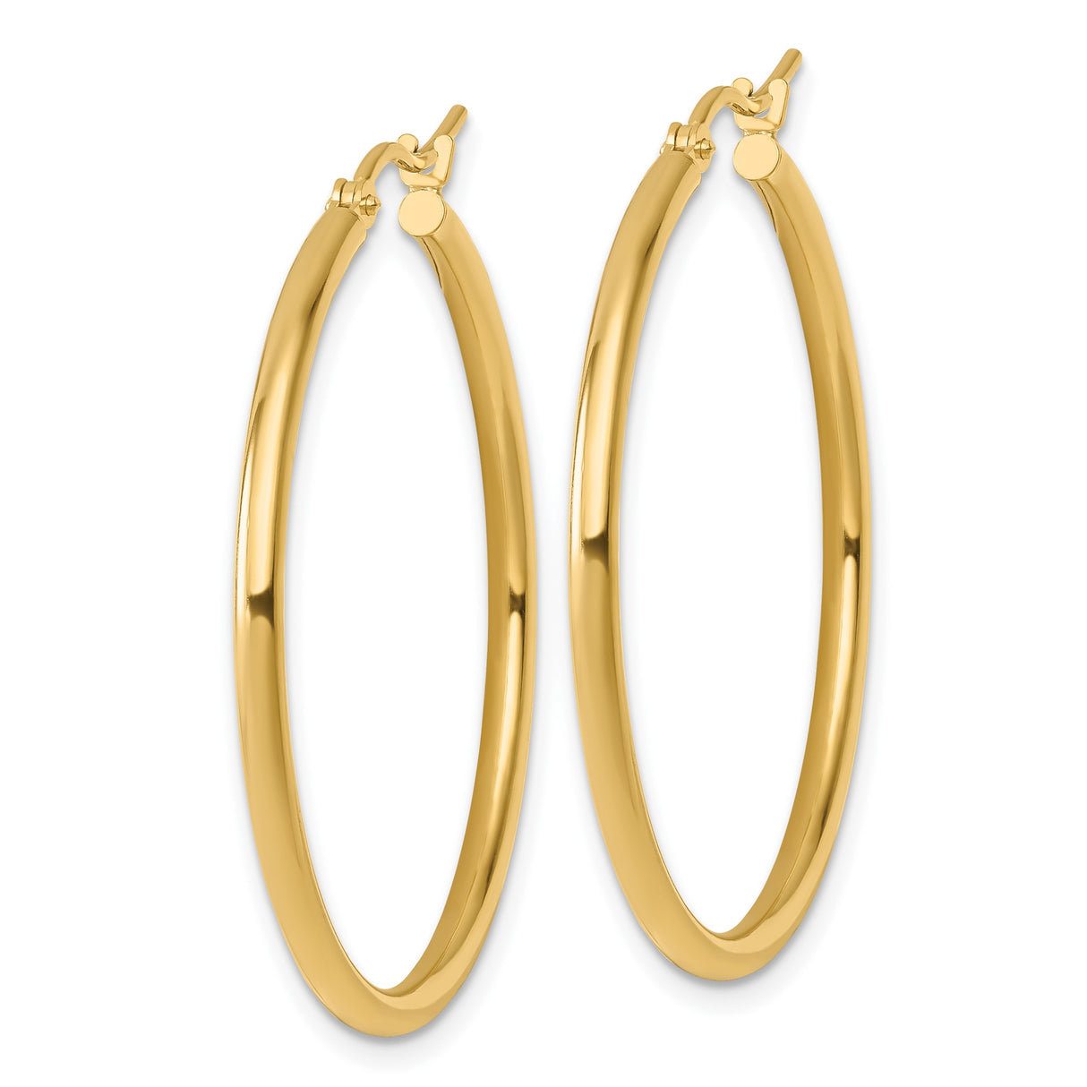 10k Yellow Gold Hoop Earrings, Lightweight Polished Round Style, Classic Medium Size for Women