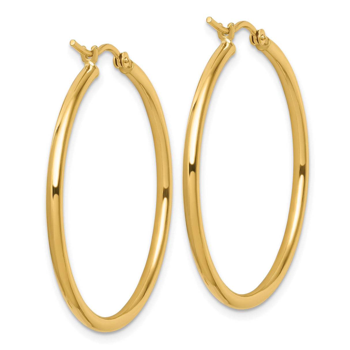 10k Yellow Gold Hoop Earrings, Lightweight Polished Round Style, Classic Medium Size for Women