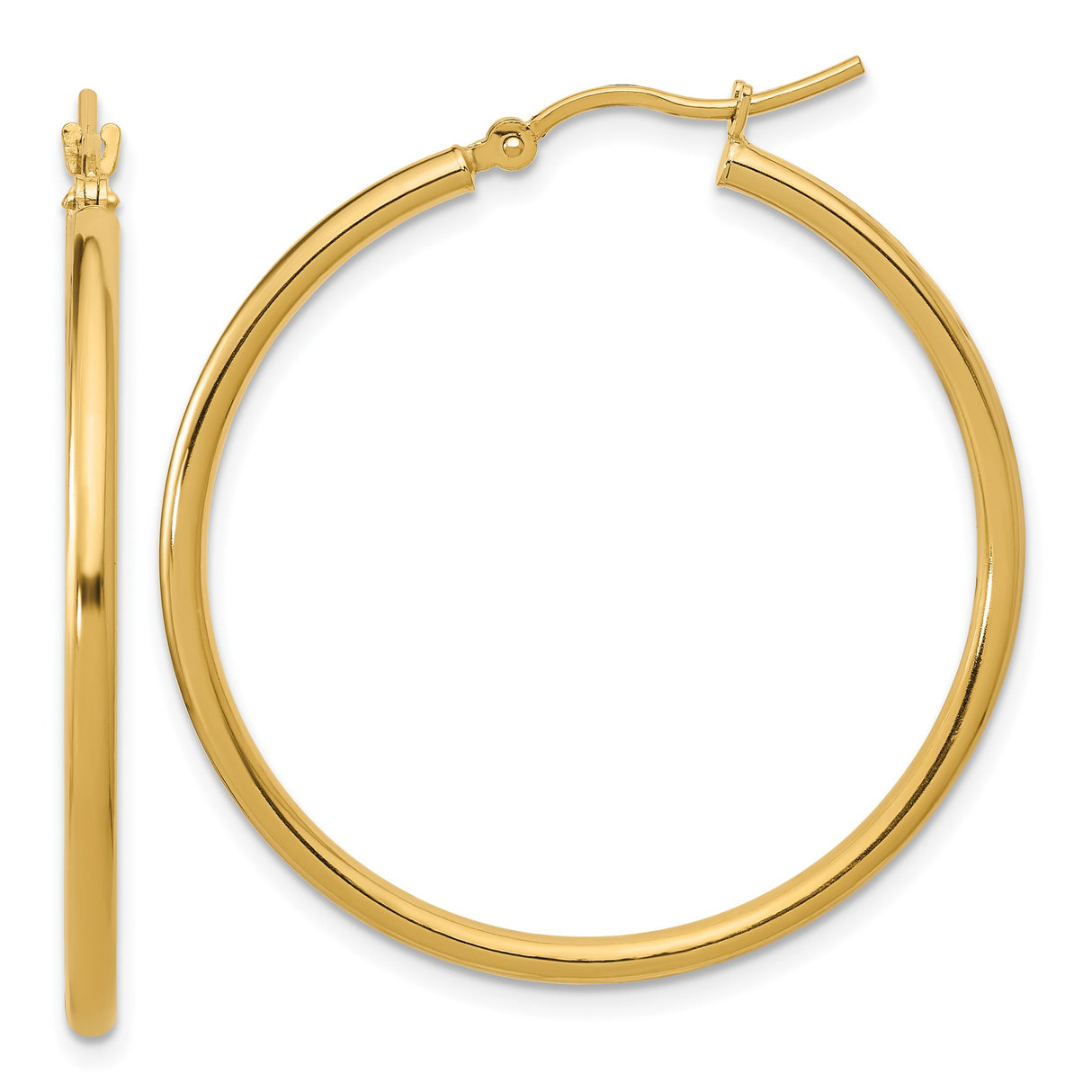 10k Yellow Gold Hoop Earrings, Lightweight Polished Round Style, Classic Medium Size for Women