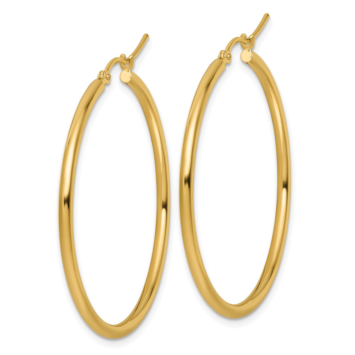 10k Yellow Gold Hoop Earrings, Polished Round Design with Latch-Back Closure