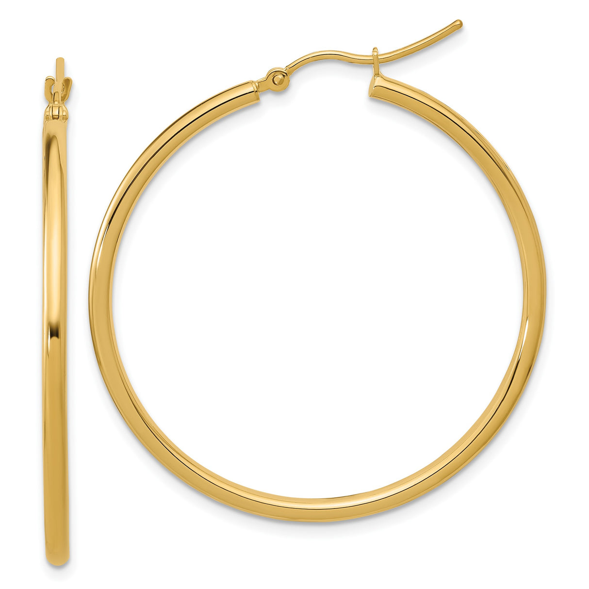 10k Yellow Gold Hoop Earrings, Polished Round Design with Latch-Back Closure
