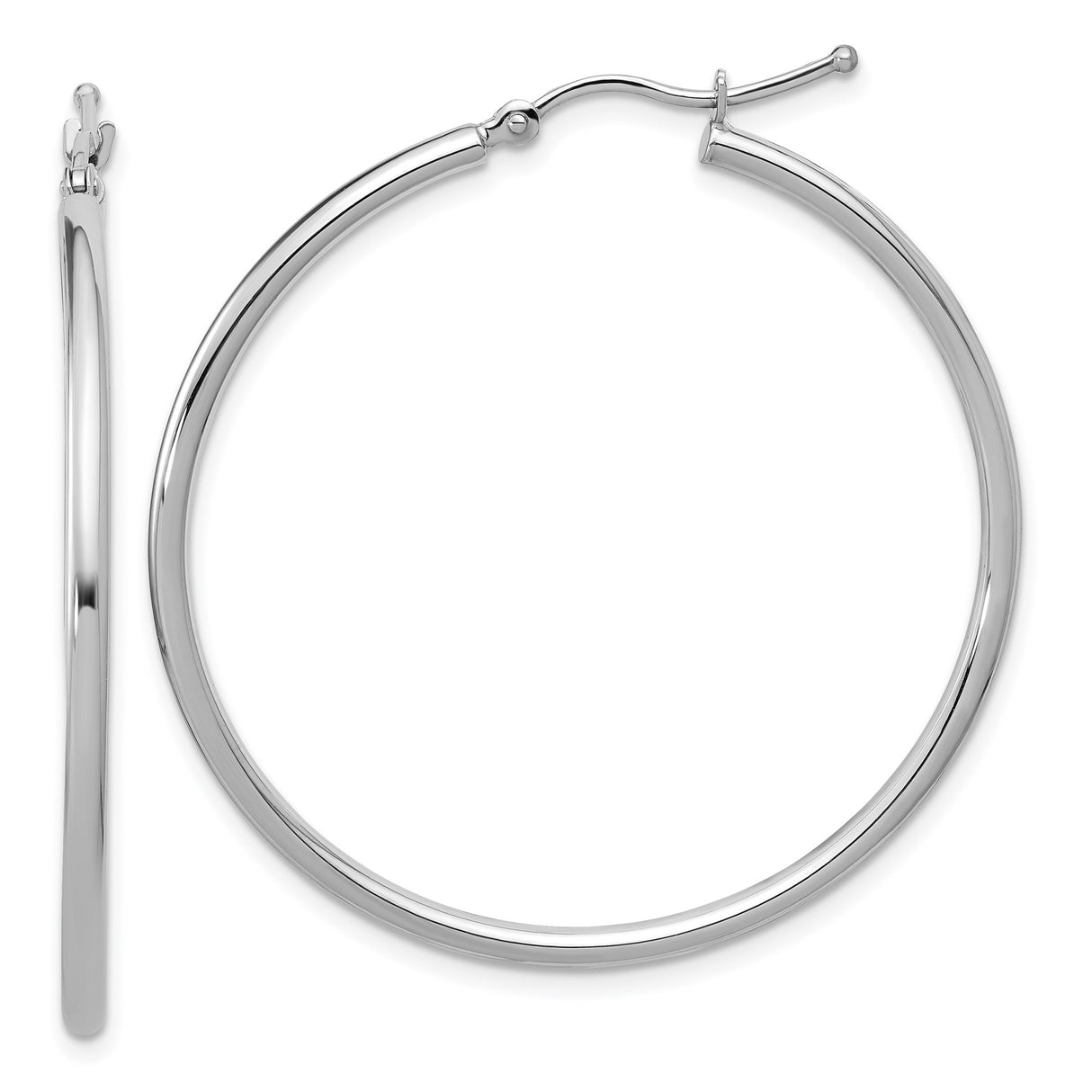 10k White Gold Hoop Earrings, Polished Finish, Minimalist Design for Women