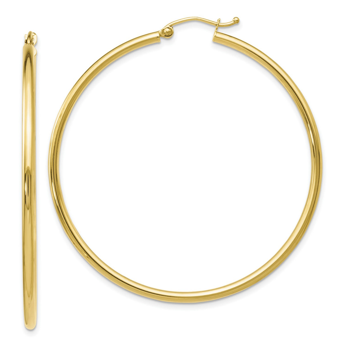 10k Yellow Gold Hoop Earrings, Classic Round Polished Hoops with Latch-Back Closure