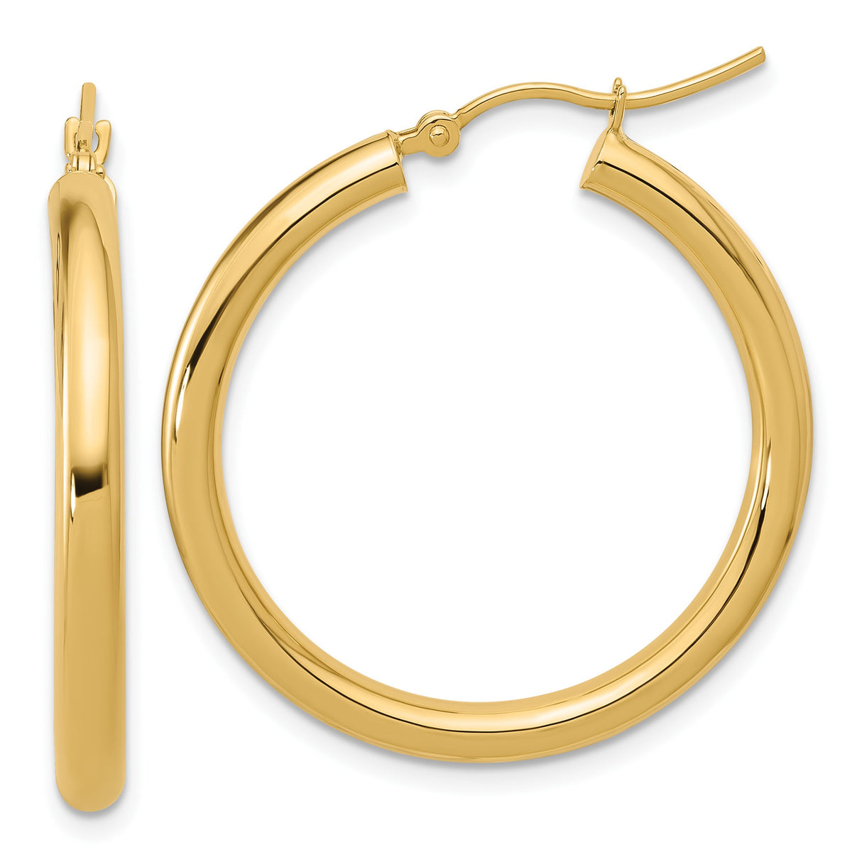 10k Yellow Gold Hoop Earrings, Classic Round Design with High-Polish Finish for Women