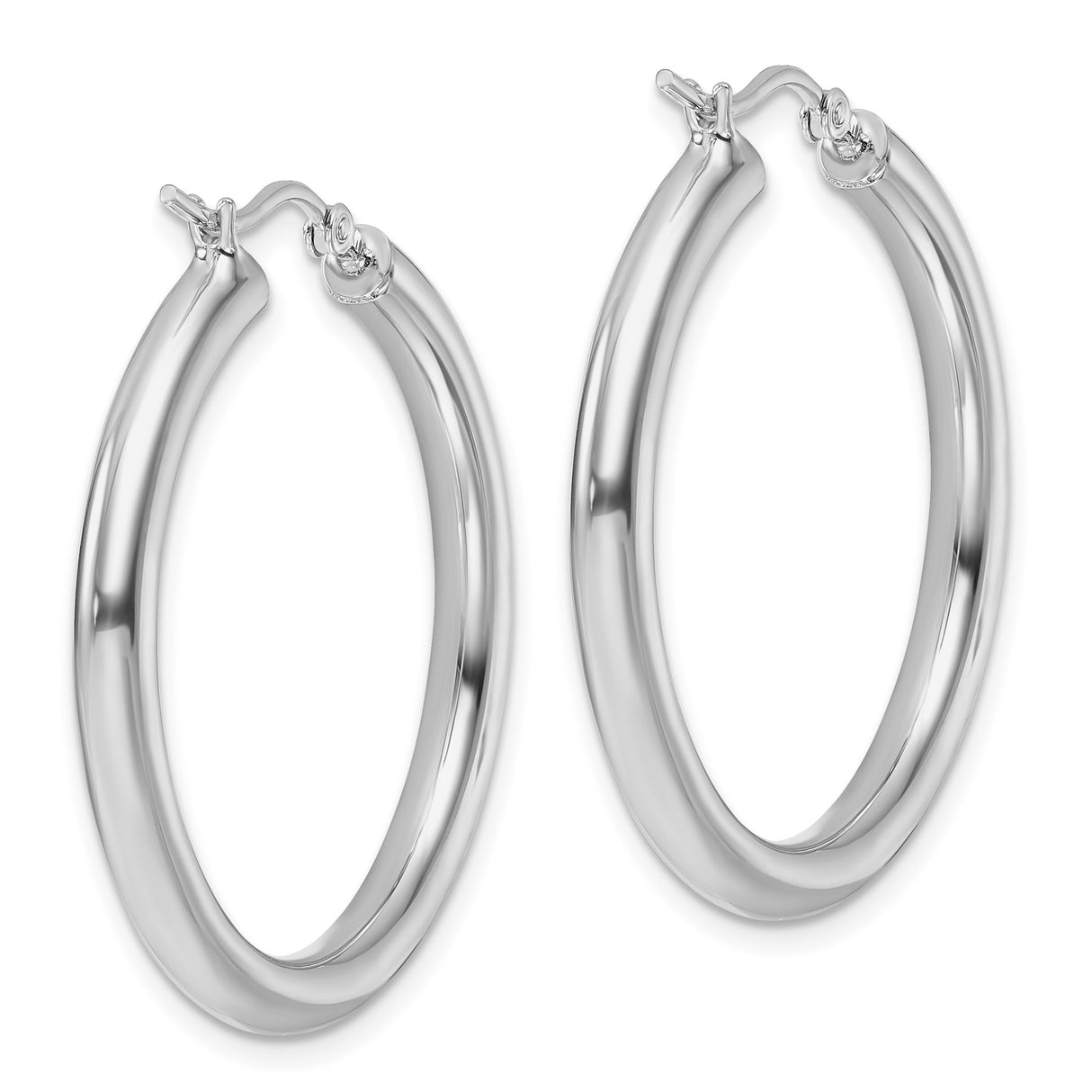 10k White Gold Hoop Earrings, Classic Round Polished Design, Medium to Large Size