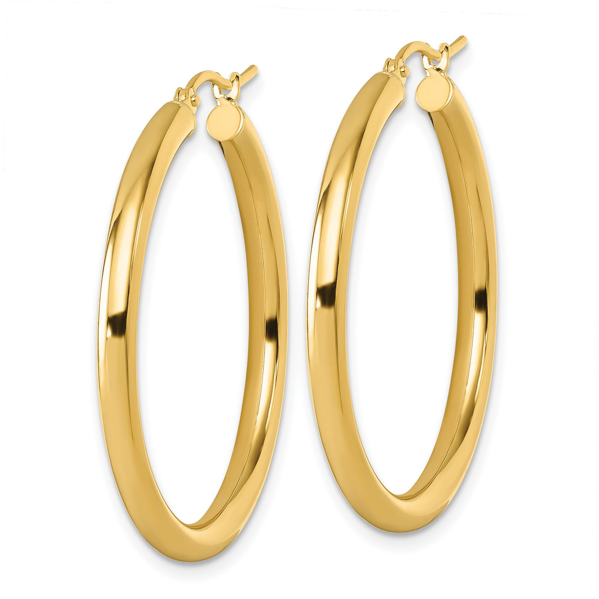 10k Yellow Gold Hoop Earrings, Classic Polished Round Hoops with Latch-Back Closure for Women