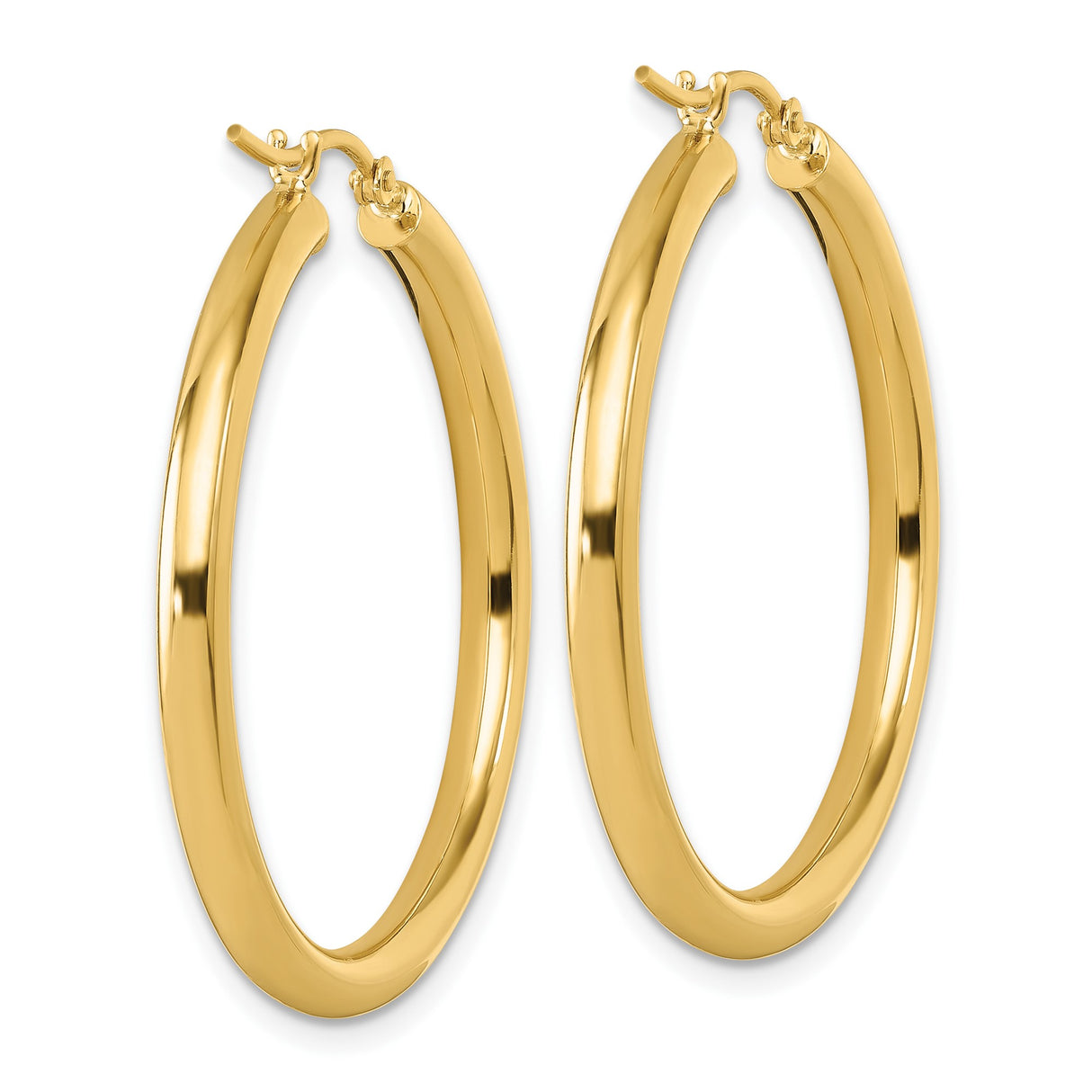 10k Yellow Gold Hoop Earrings, Classic Polished Round Hoops with Latch-Back Closure for Women