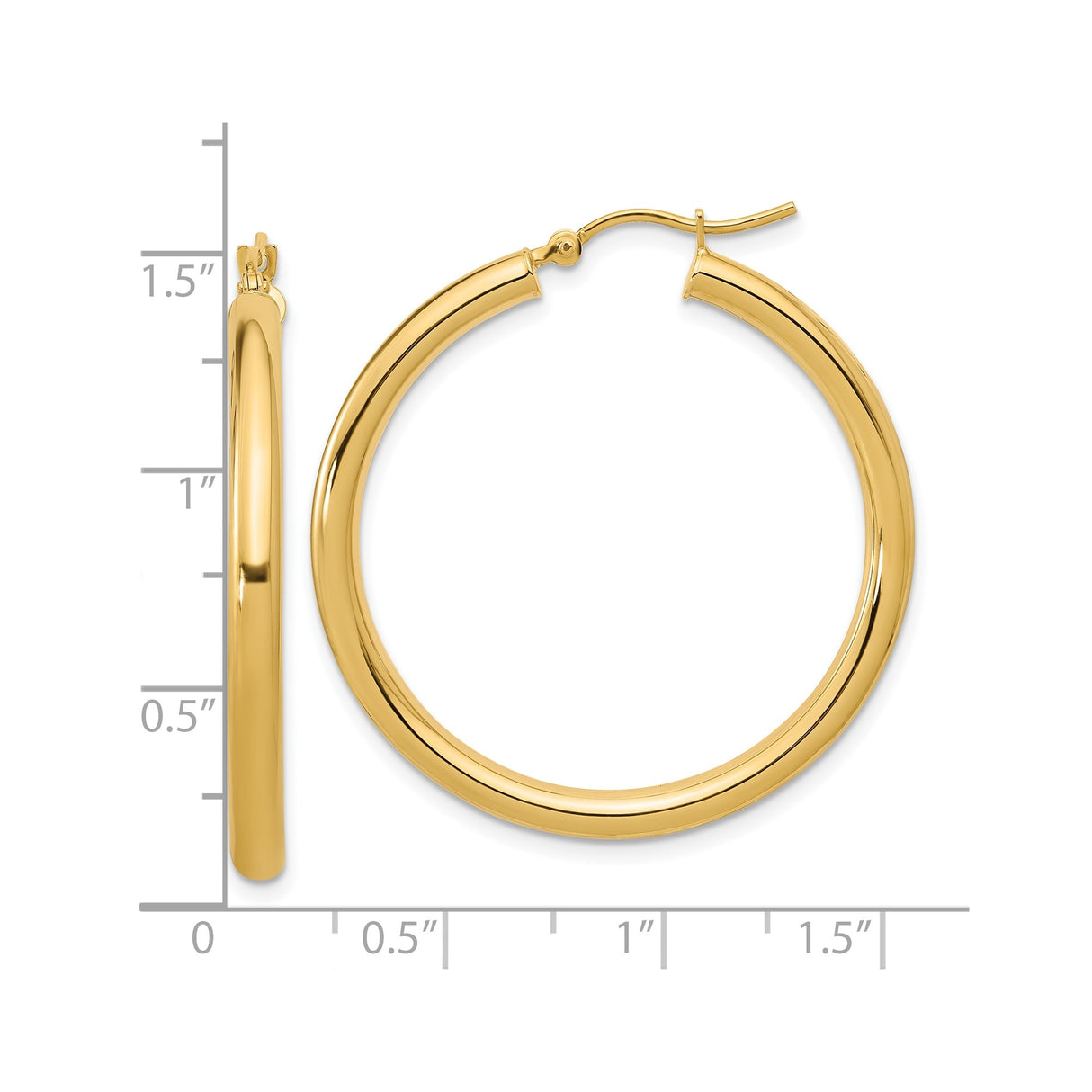 10k Yellow Gold Hoop Earrings, Classic Polished Round Hoops with Latch-Back Closure for Women