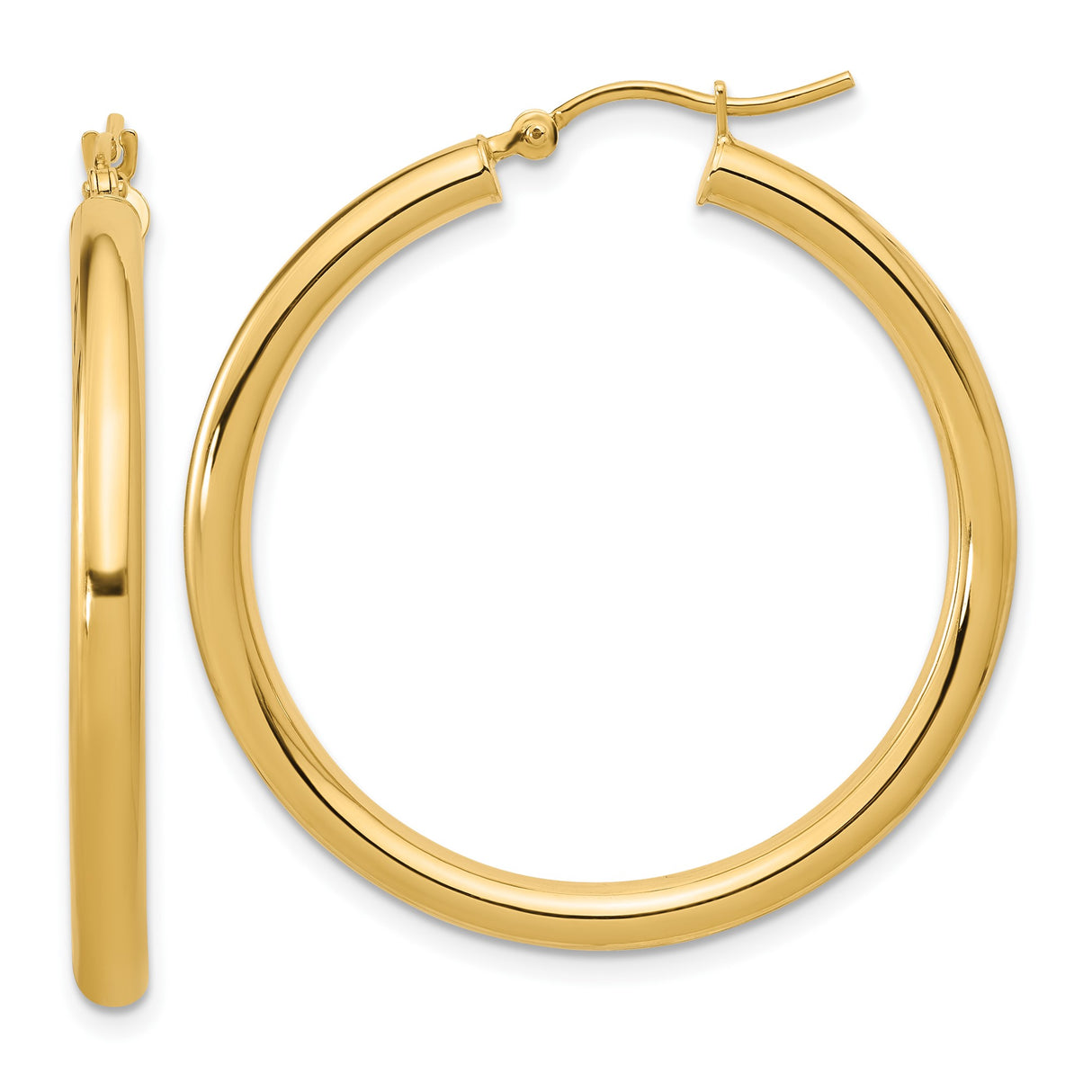10k Yellow Gold Hoop Earrings, Classic Polished Round Hoops with Latch-Back Closure for Women