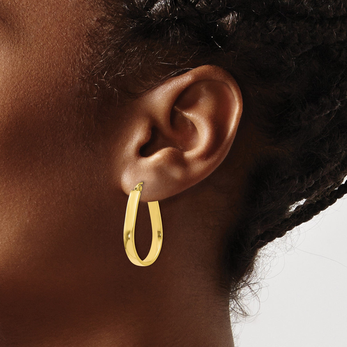 10k Yellow Gold Teardrop Hoop Earrings, Polished Finish, Latch Back Closure for Women