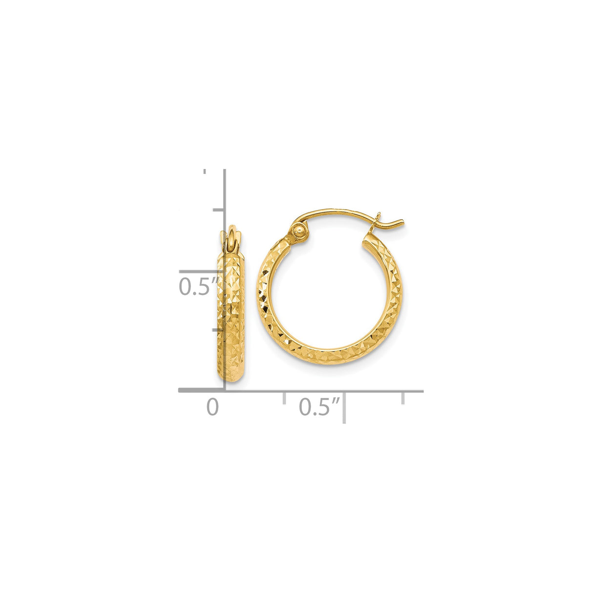 10k Yellow Gold Hoop Earrings, Diamond Cut Textured Faceted Design, Hinged Snap Closure