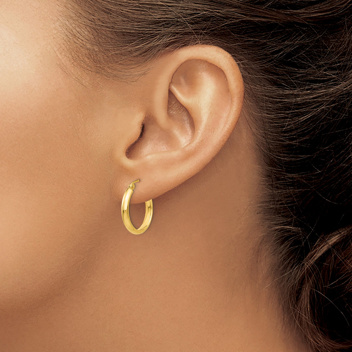 14k Yellow Gold Hoop Earrings, Polished Round Lightweight Design with Latch Back Closure