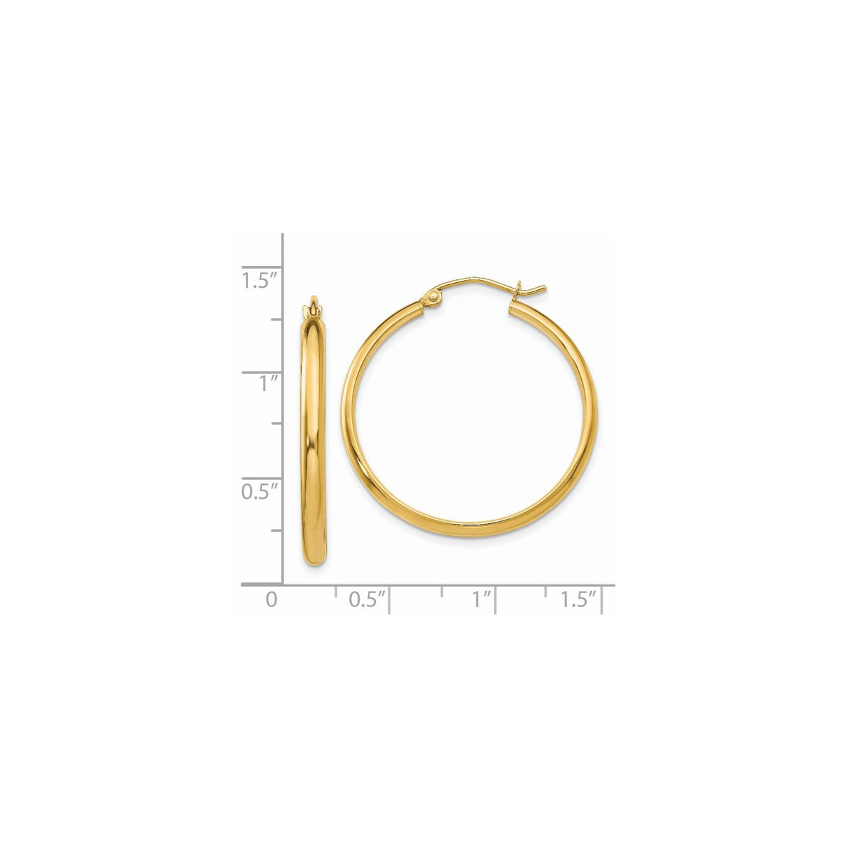 14k Yellow Gold Hoop Earrings, Classic Round Polished Design, Medium Lightweight Style for Women