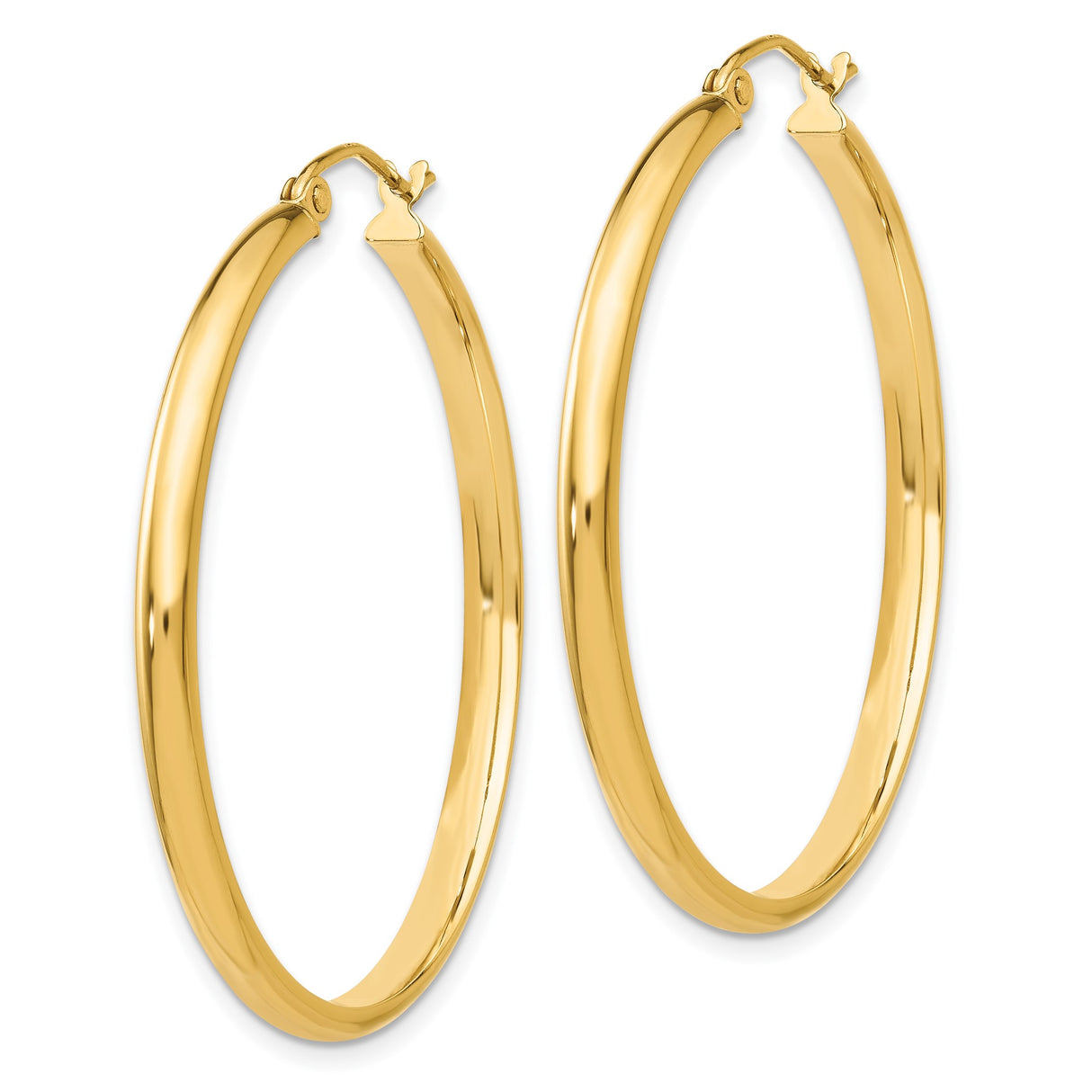 14k Yellow Gold Hoop Earrings, Classic Polished Lightweight Round Hoops for Women