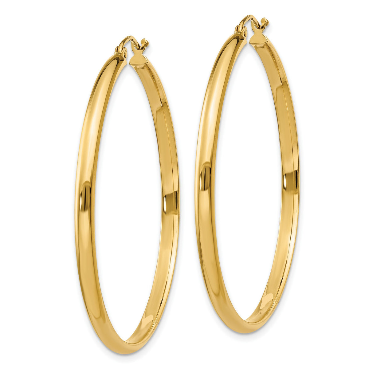 14k Yellow Gold Hoop Earrings, Classic Polished Large Round Lightweight Design for Women
