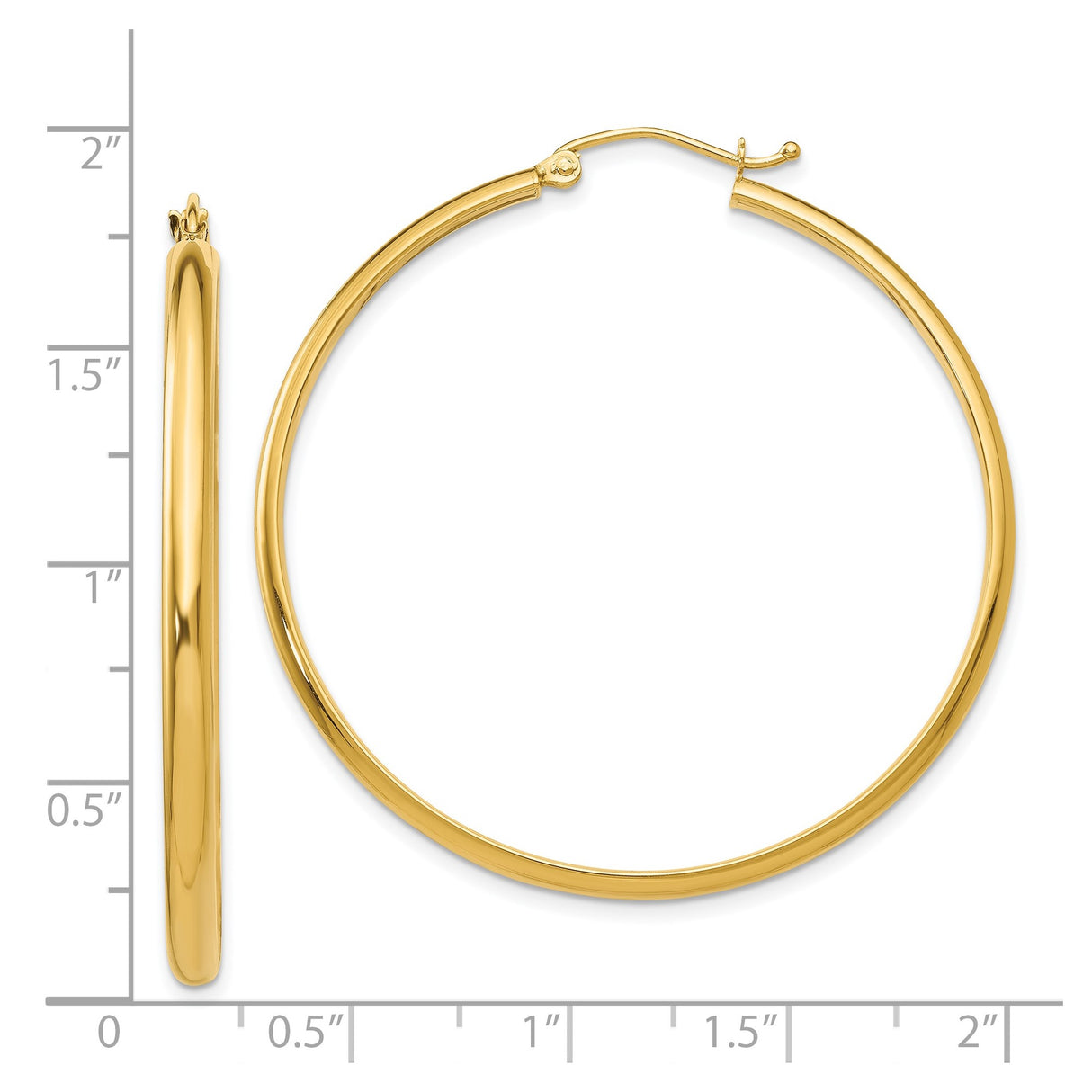 14k Yellow Gold Hoop Earrings, Classic Polished Large Round Lightweight Design for Women