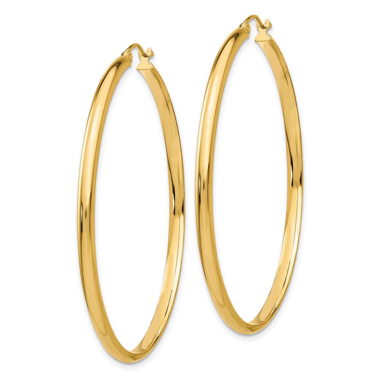 14k Yellow Gold Hoop Earrings, Classic Polished Round Lightweight Design for Women