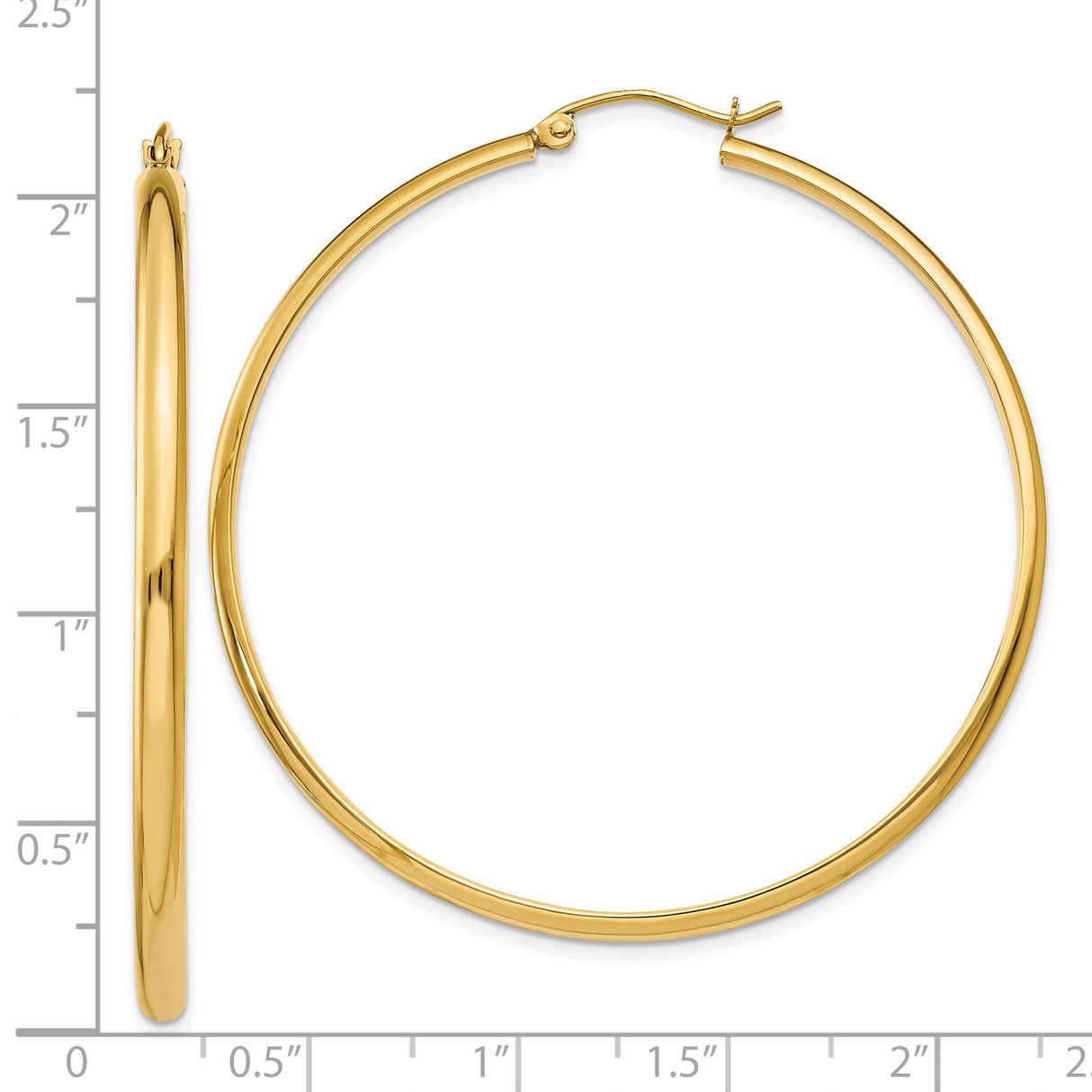 14k Yellow Gold Hoop Earrings, Classic Polished Round Lightweight Design for Women