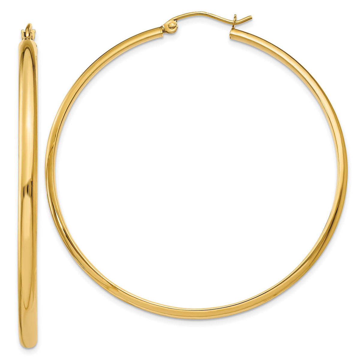 14k Yellow Gold Hoop Earrings, Classic Polished Round Lightweight Design for Women