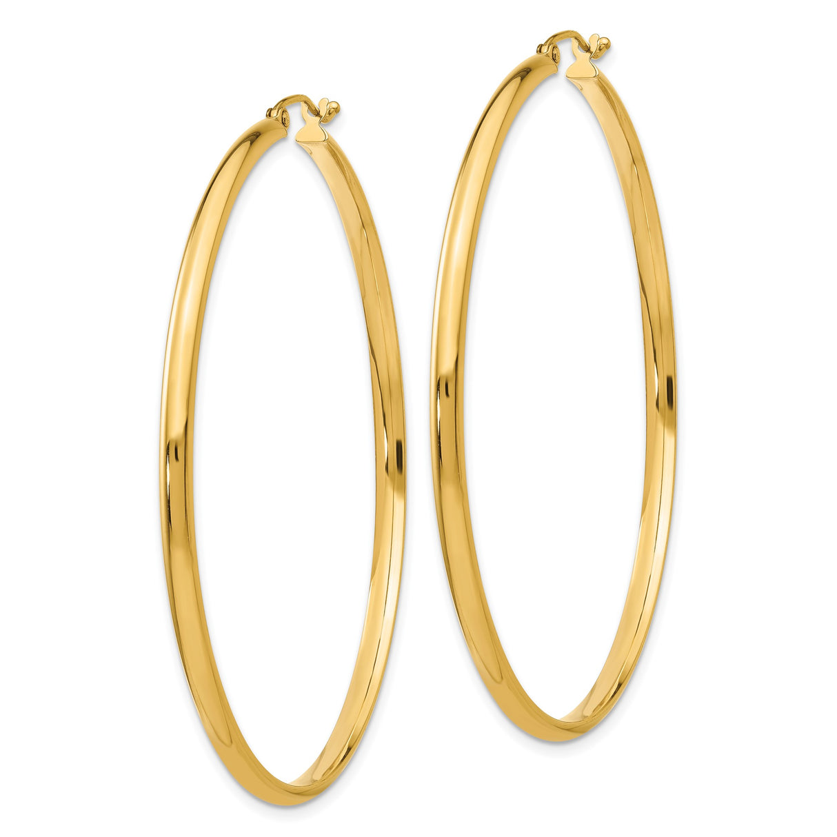 14k Yellow Gold Hoop Earrings, Large Polished Classic Design for Women