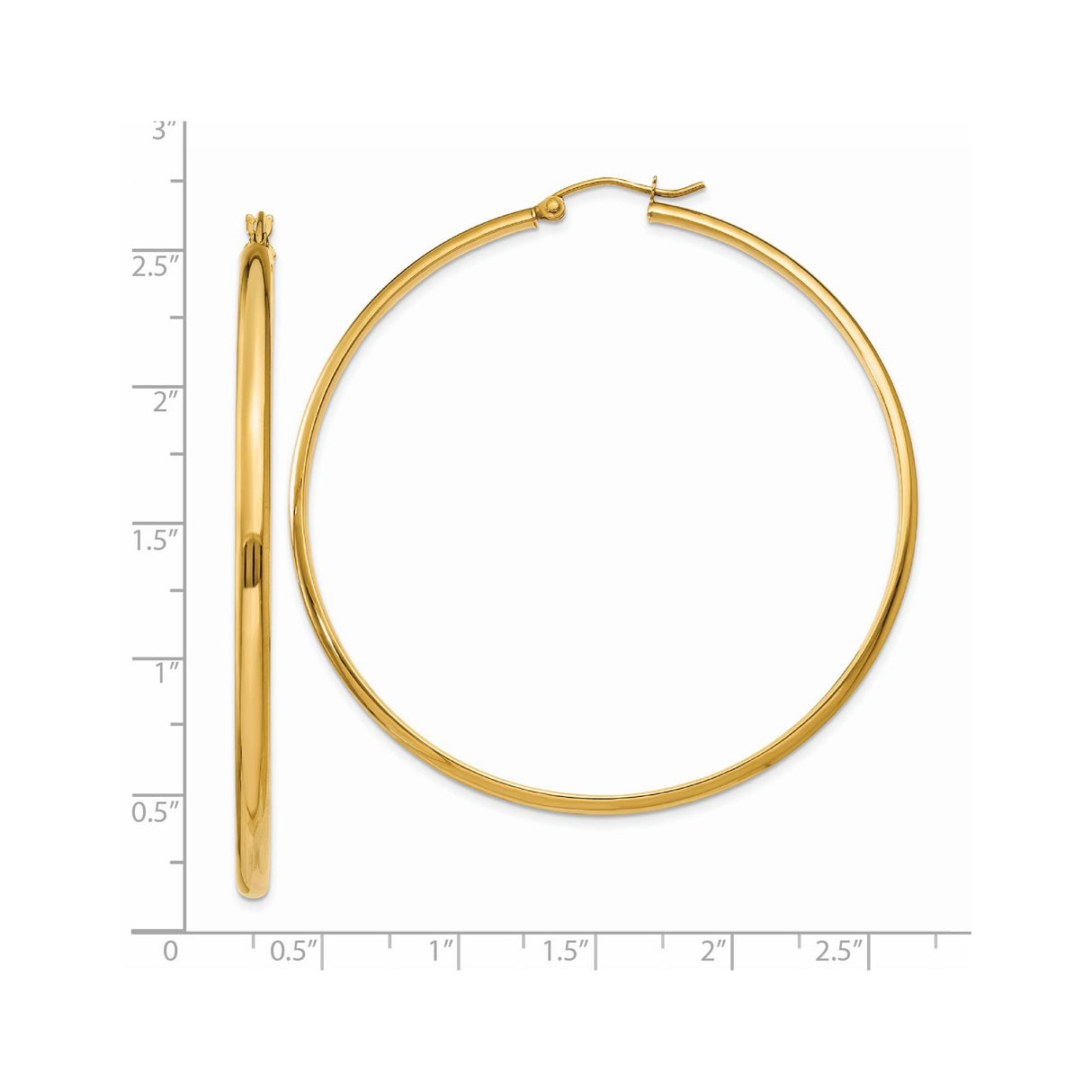 14k Yellow Gold Hoop Earrings, Large Polished Classic Design for Women