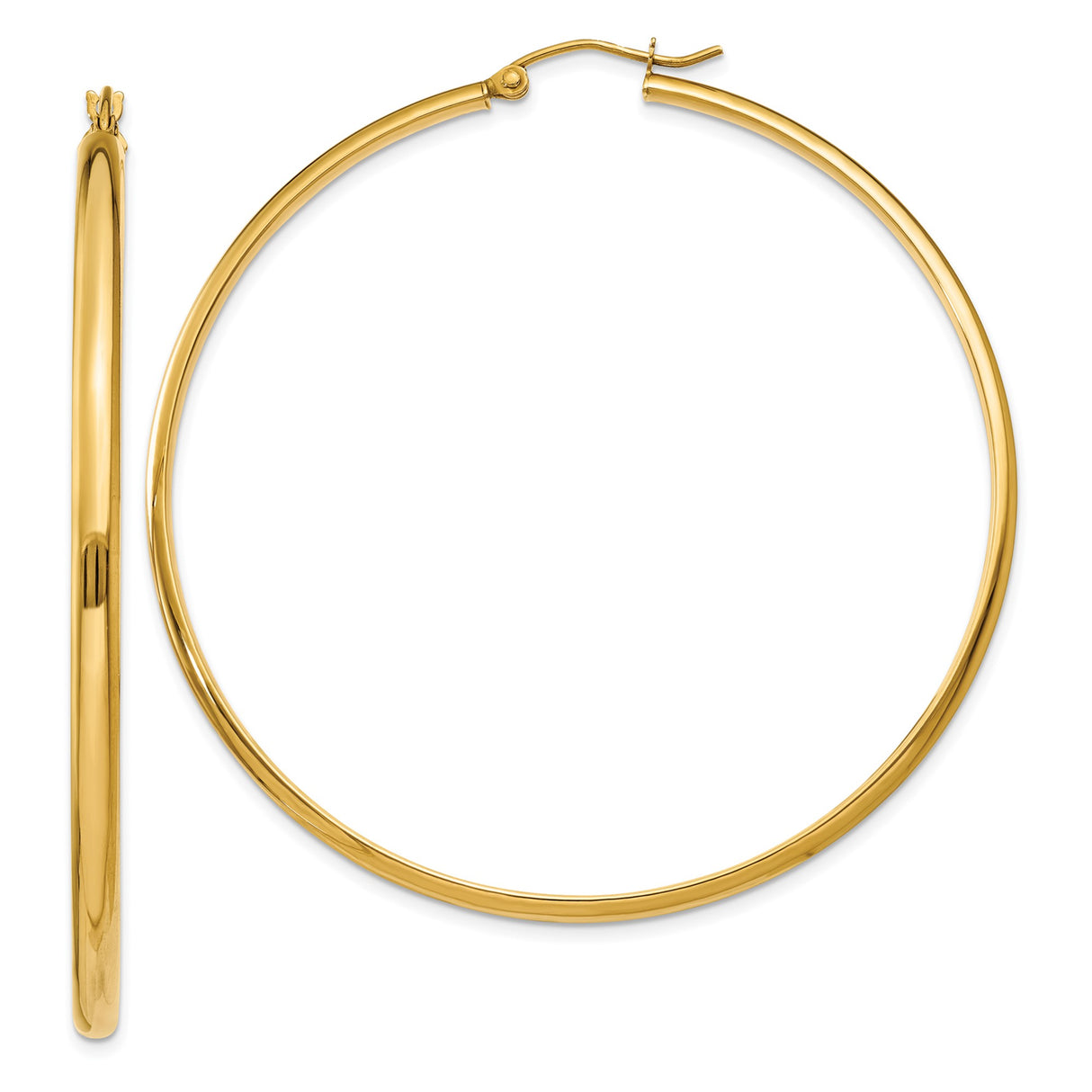 14k Yellow Gold Hoop Earrings, Large Polished Classic Design for Women