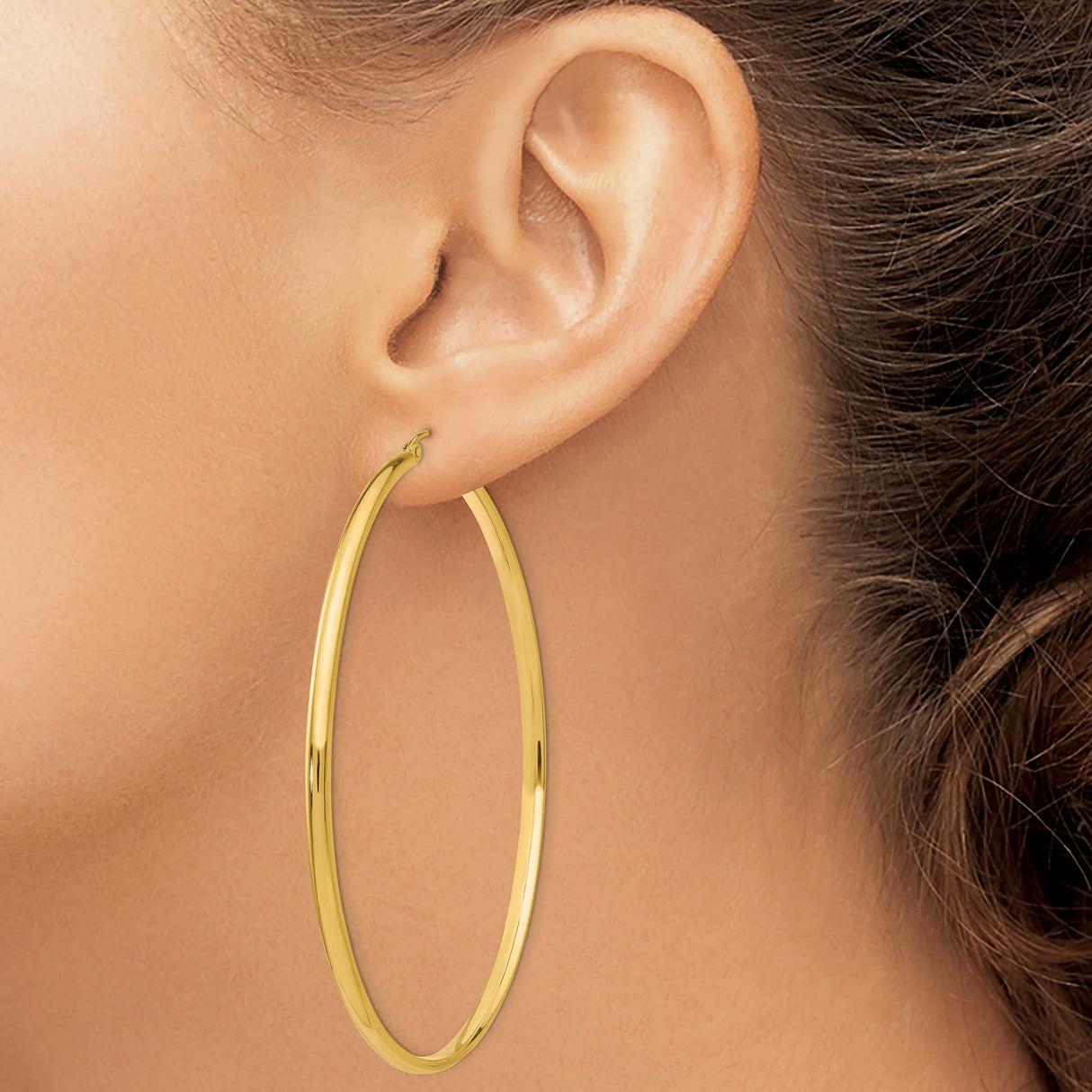 14k Yellow Gold Hoop Earrings, Lightweight Medium Size, Classic High Polish Finish for Women