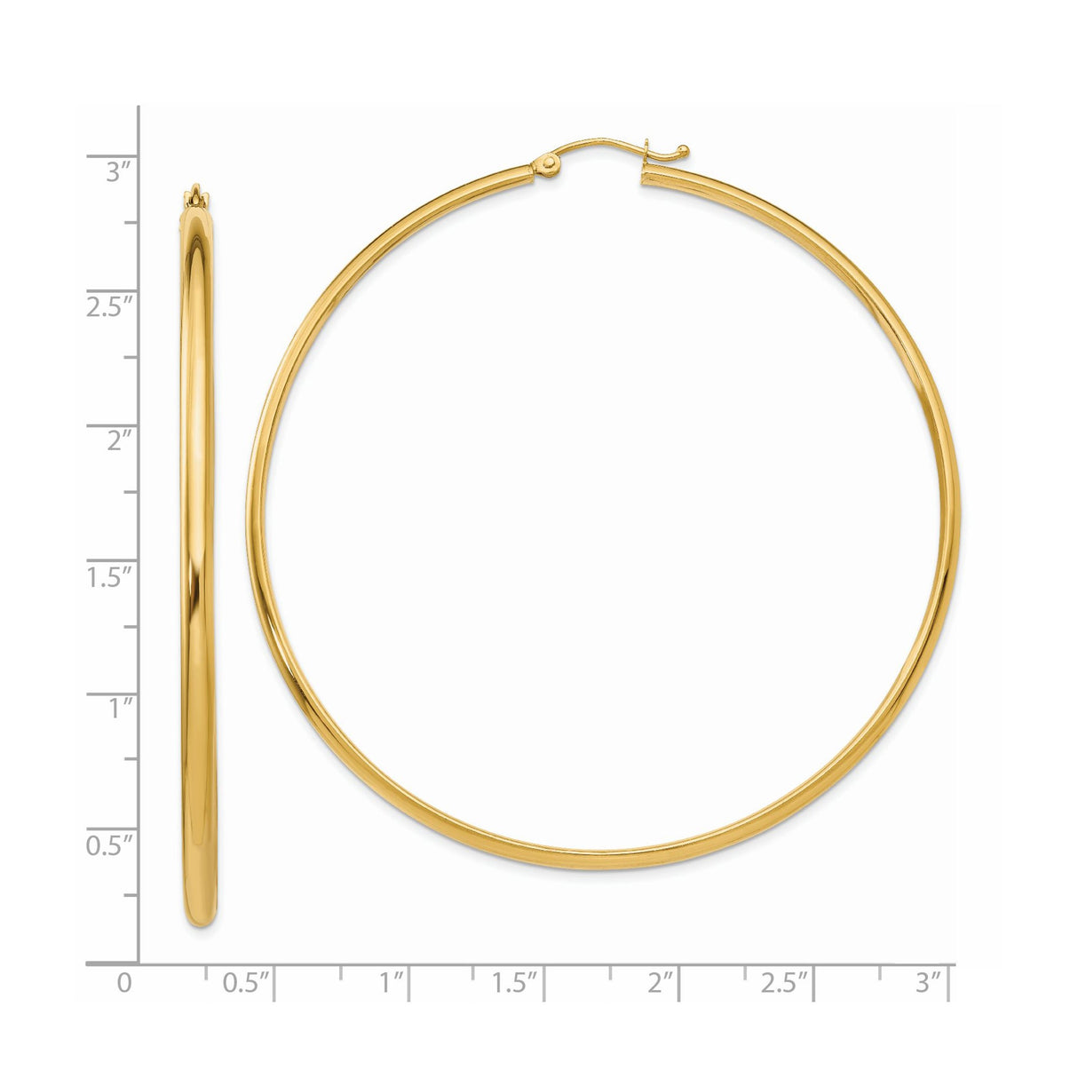 14k Yellow Gold Hoop Earrings, Lightweight Medium Size, Classic High Polish Finish for Women