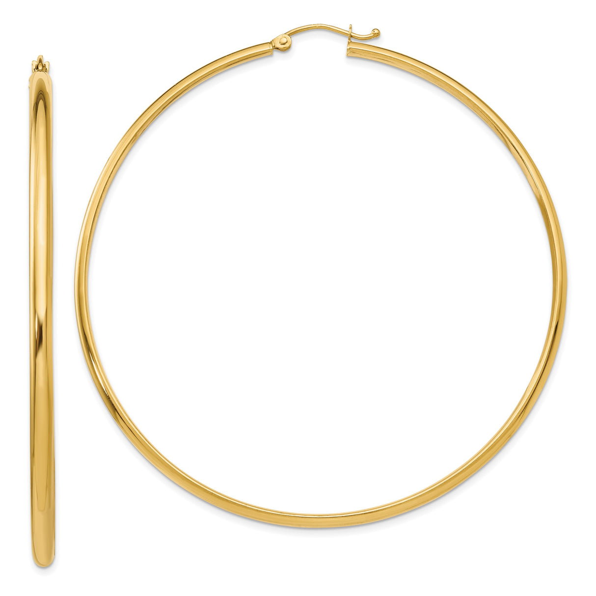 14k Yellow Gold Hoop Earrings, Lightweight Medium Size, Classic High Polish Finish for Women