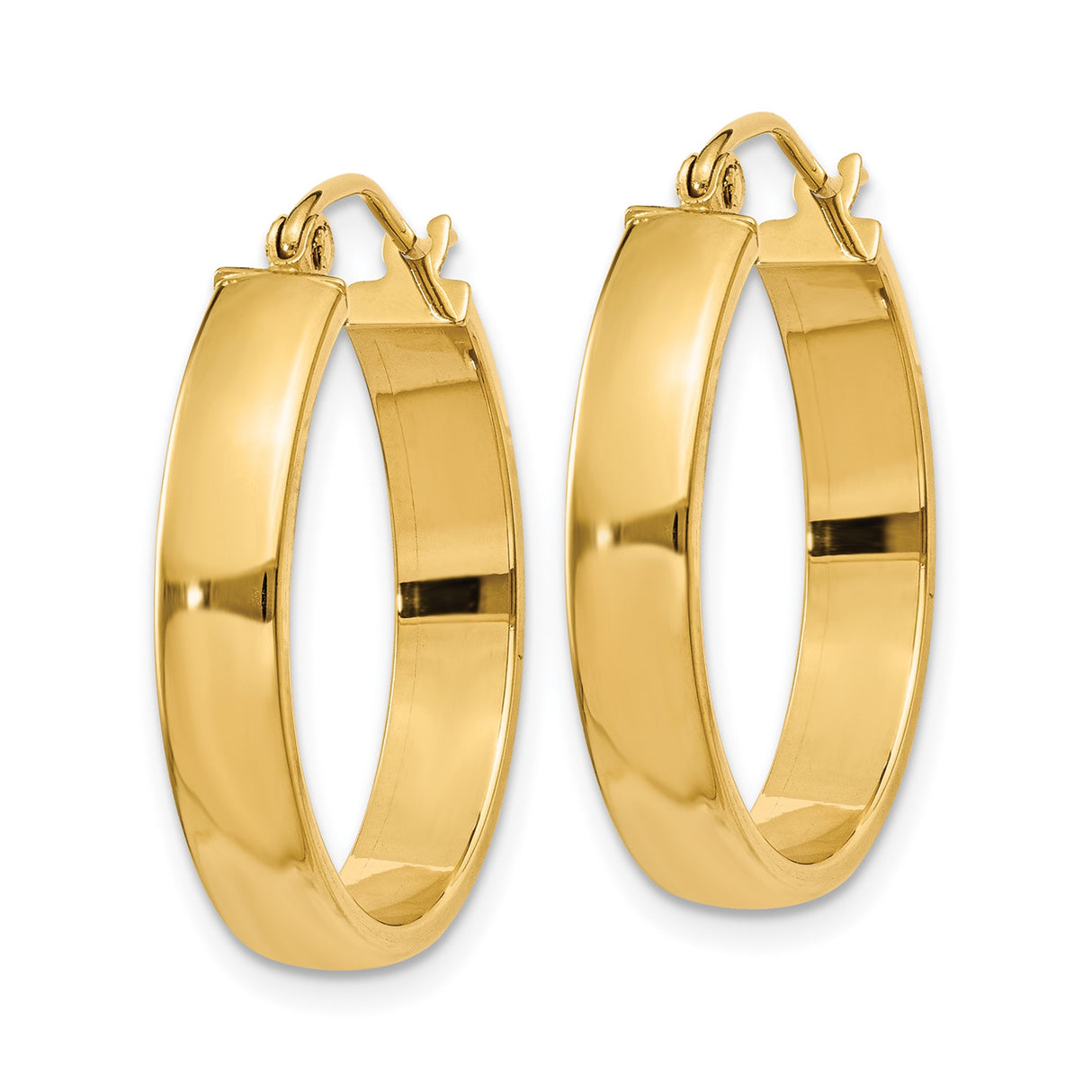 14k Yellow Gold Hoop Earrings, Smooth Polished Medium Lightweight Round Design