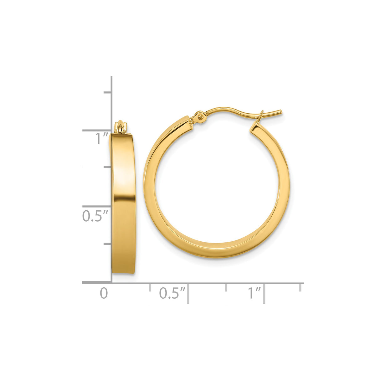 14k Yellow Gold Hoop Earrings, Smooth Polished Medium Lightweight Round Design