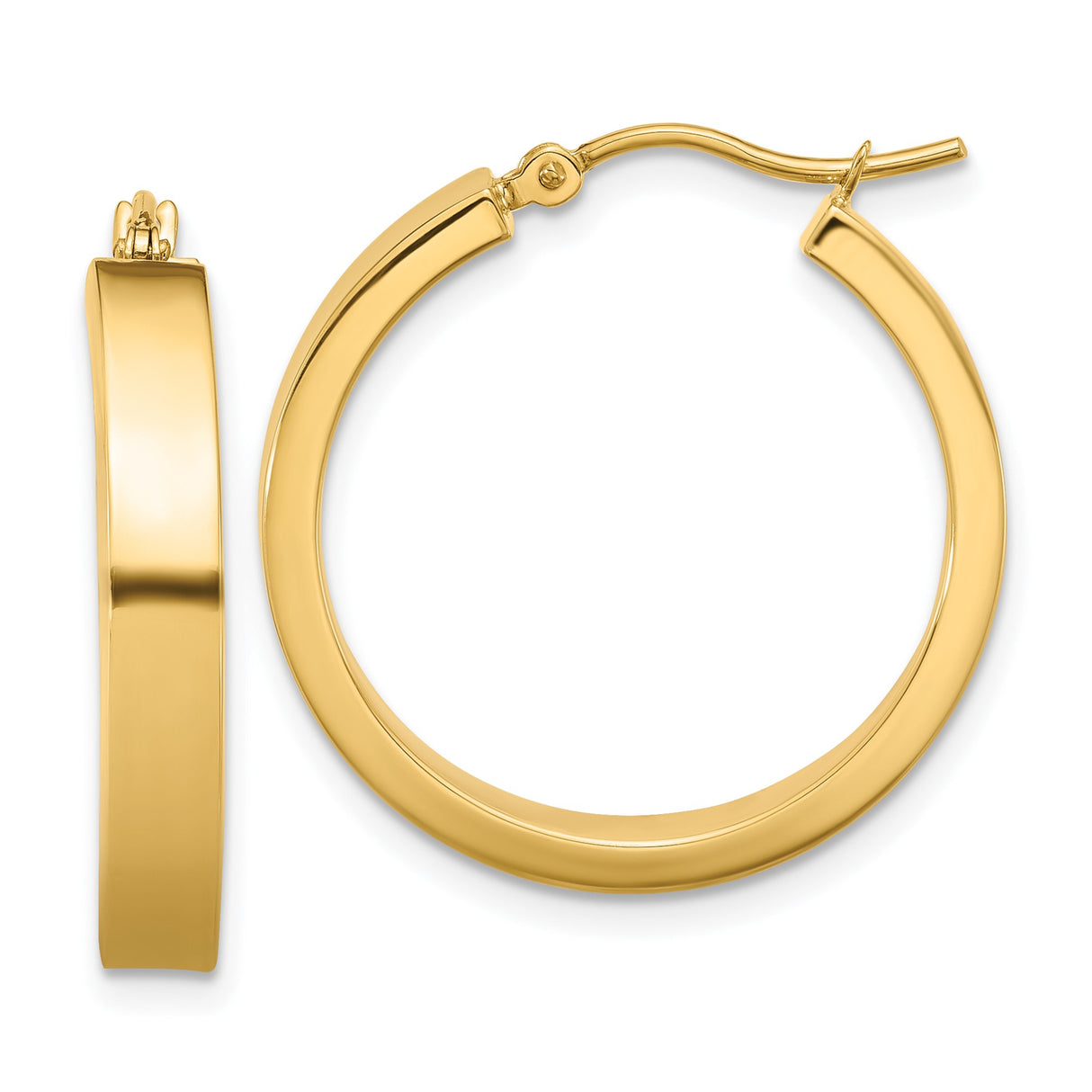 14k Yellow Gold Hoop Earrings, Smooth Polished Medium Lightweight Round Design