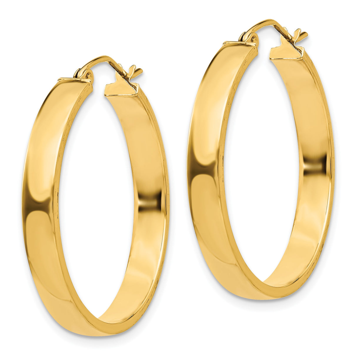 14k Yellow Gold Hoop Earrings, Classic Round Design with Polished Finish, Secure Latch Closure