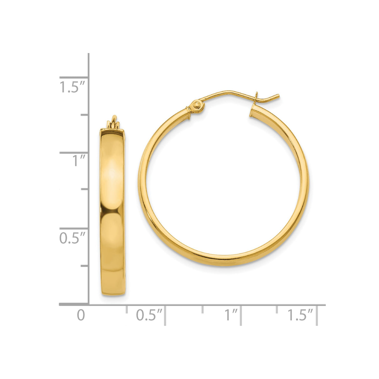 14k Yellow Gold Hoop Earrings, Classic Round Design with Polished Finish, Secure Latch Closure