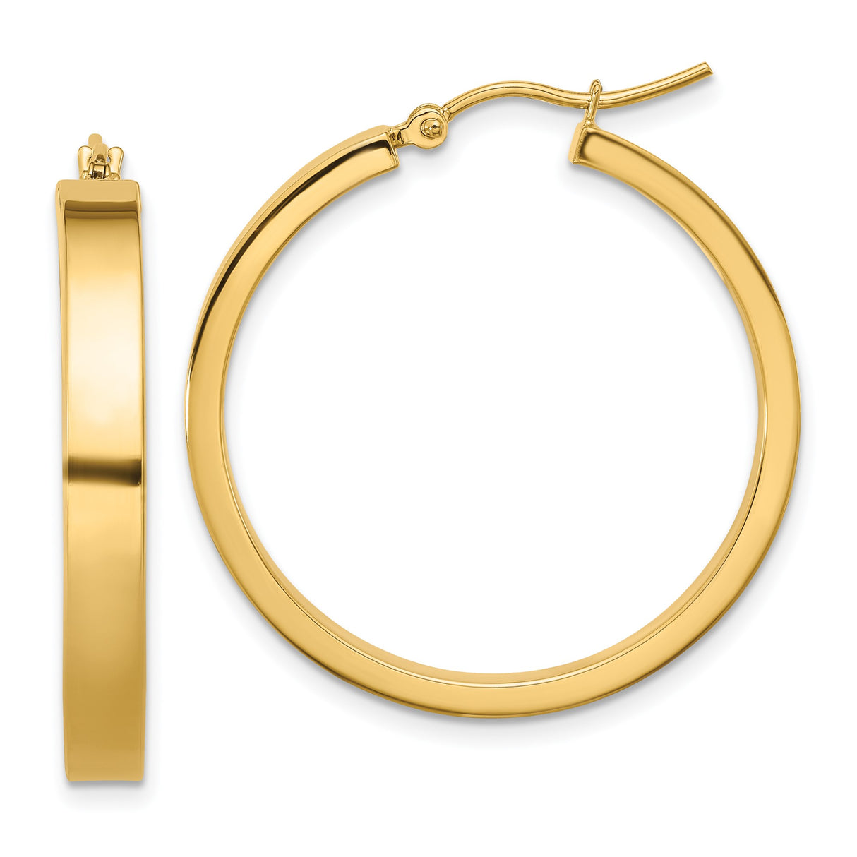 14k Yellow Gold Hoop Earrings, Classic Round Design with Polished Finish, Secure Latch Closure