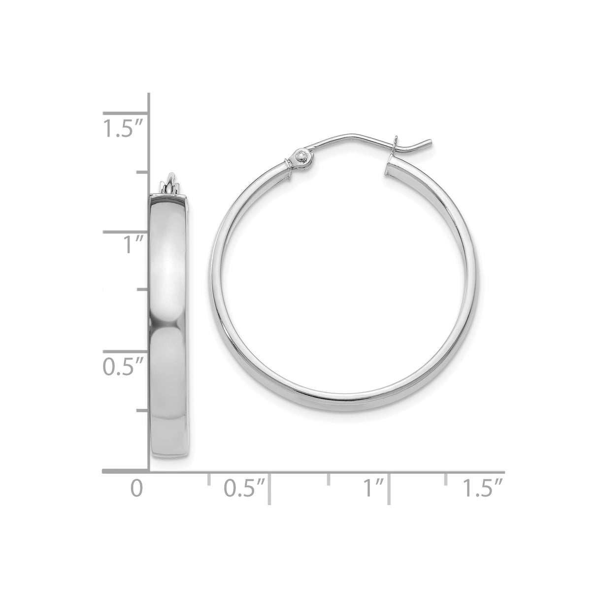 14k White Gold Hoop Earrings, Polished Silver Tone, Classic Round Mirror Finish