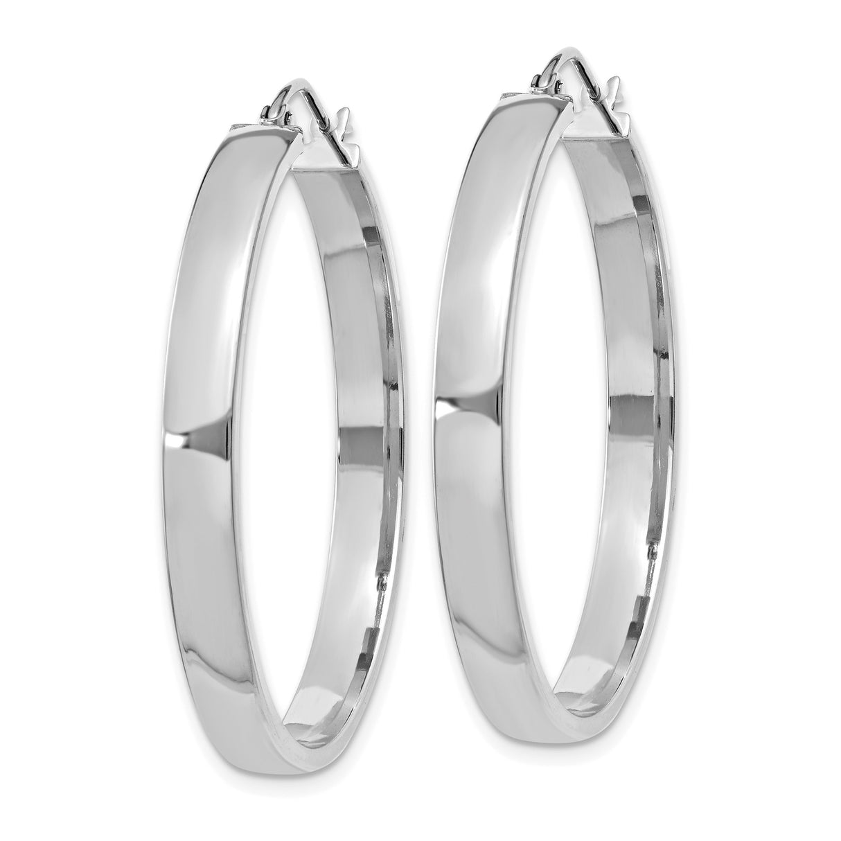 White Gold Hoop Earrings, Large Round Polished Lightweight Design for Women
