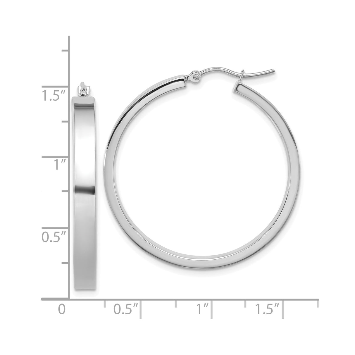 White Gold Hoop Earrings, Large Round Polished Lightweight Design for Women