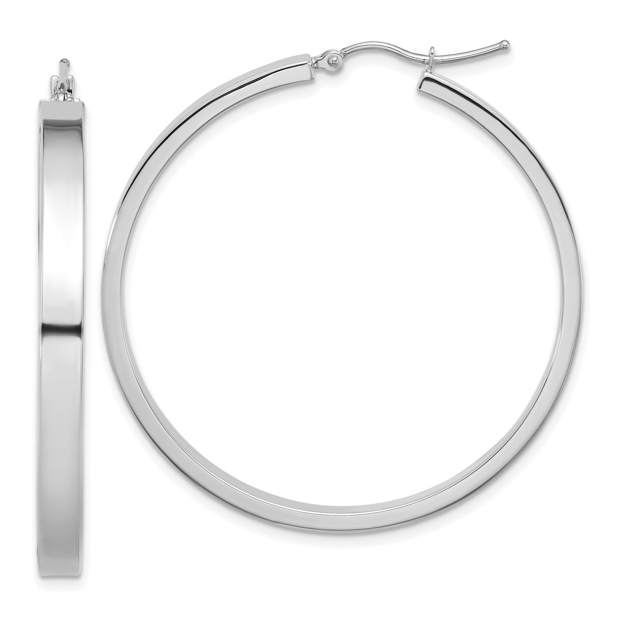 14k White Gold Hoop Earrings, Polished Minimalist Open Design, Lightweight Everyday Jewelry