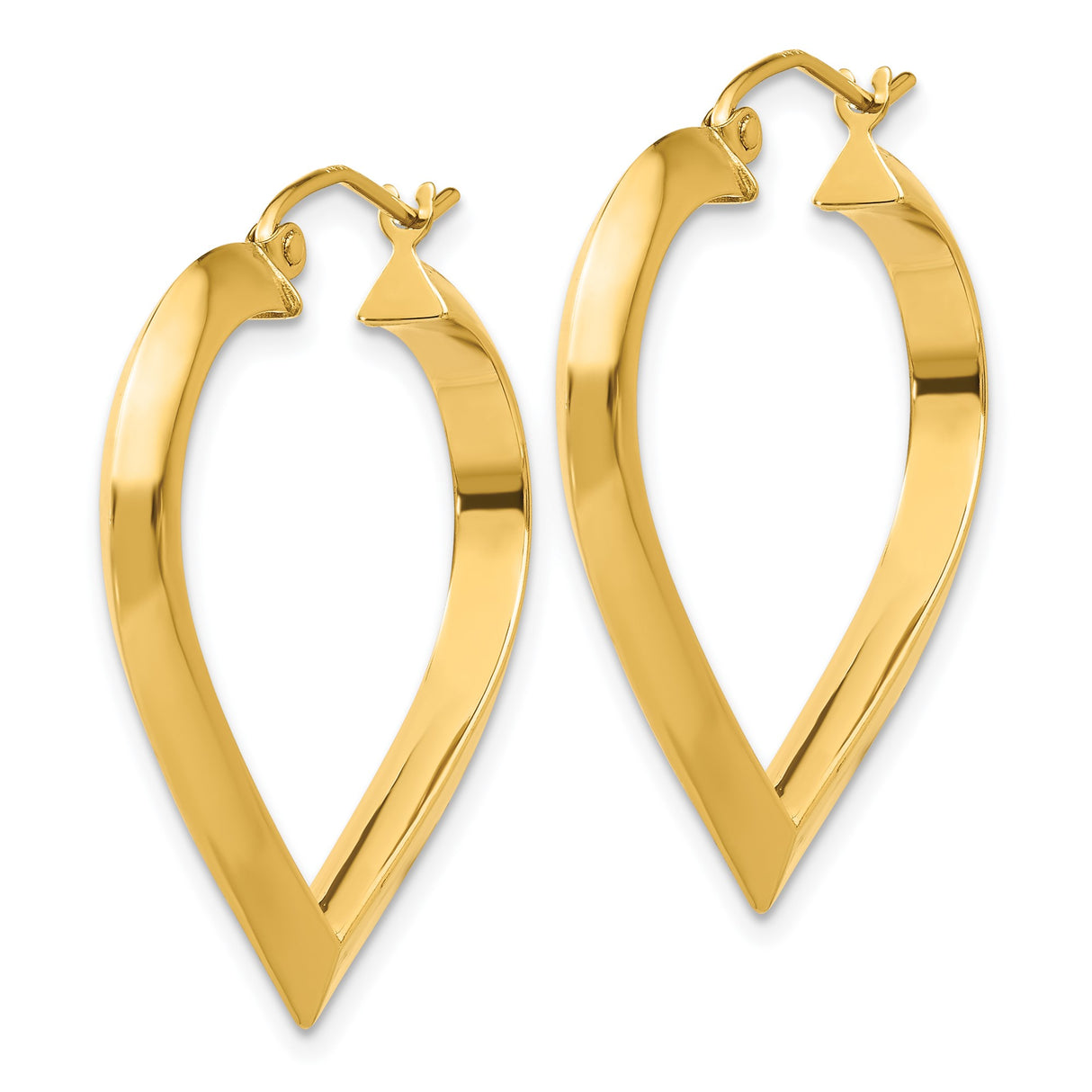 14k Yellow Gold Heart Shaped Hoop Earrings with Pointed V Design for Women