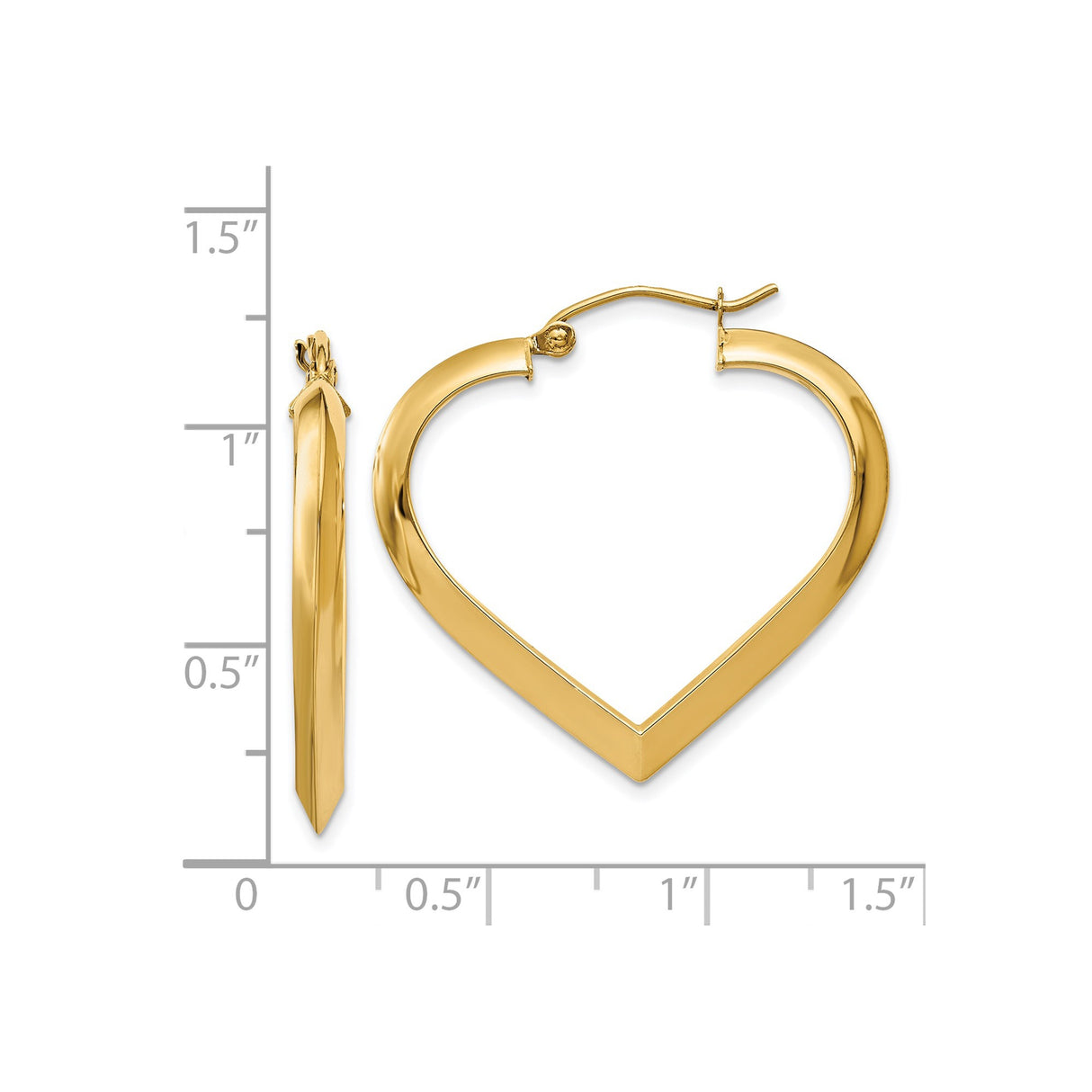 14k Yellow Gold Heart Shaped Hoop Earrings with Pointed V Design for Women