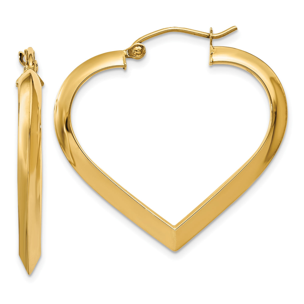 14k Yellow Gold Heart Shaped Hoop Earrings with Pointed V Design for Women