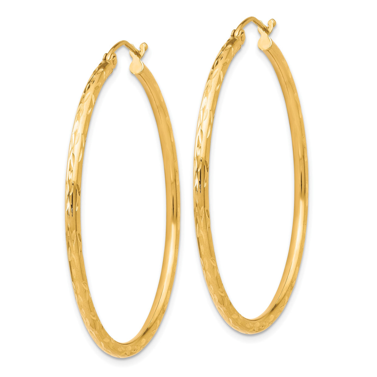 10k Yellow Gold Hoop Earrings, Diamond Cut with Textured High Polish Finish, Lightweight Classic Style