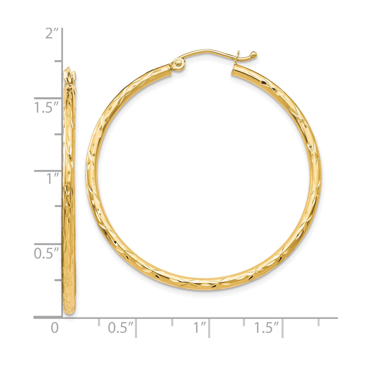 10k Yellow Gold Hoop Earrings, Diamond Cut with Textured High Polish Finish, Lightweight Classic Style