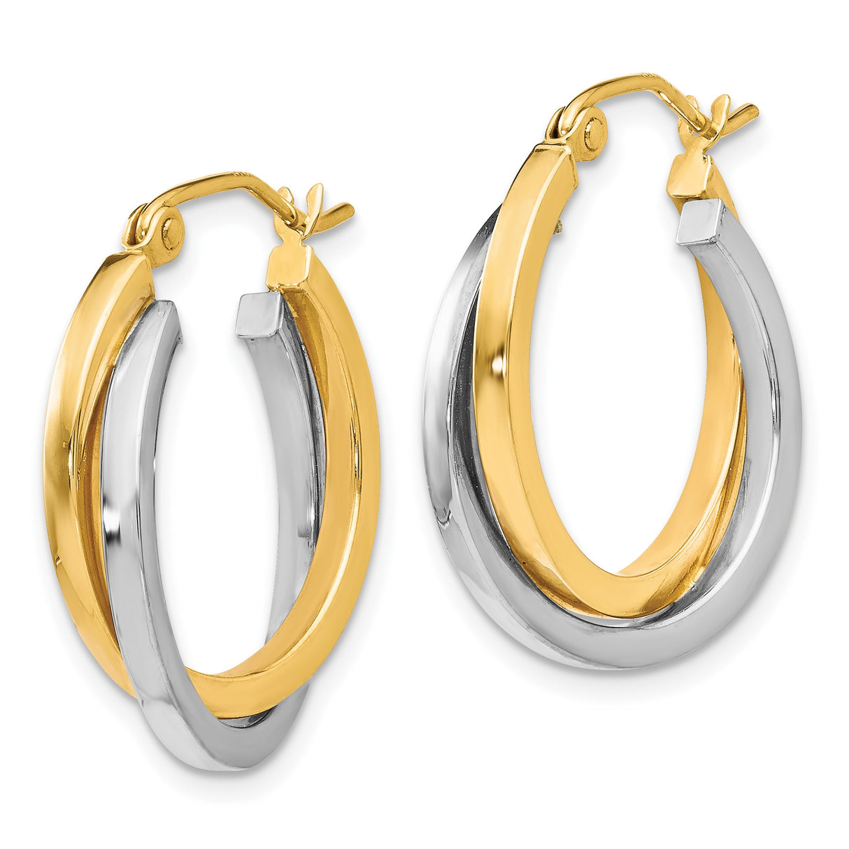 10k Two-Tone Gold Hoop Earrings with Polished Twist Design for Women, 14mm Diameter
